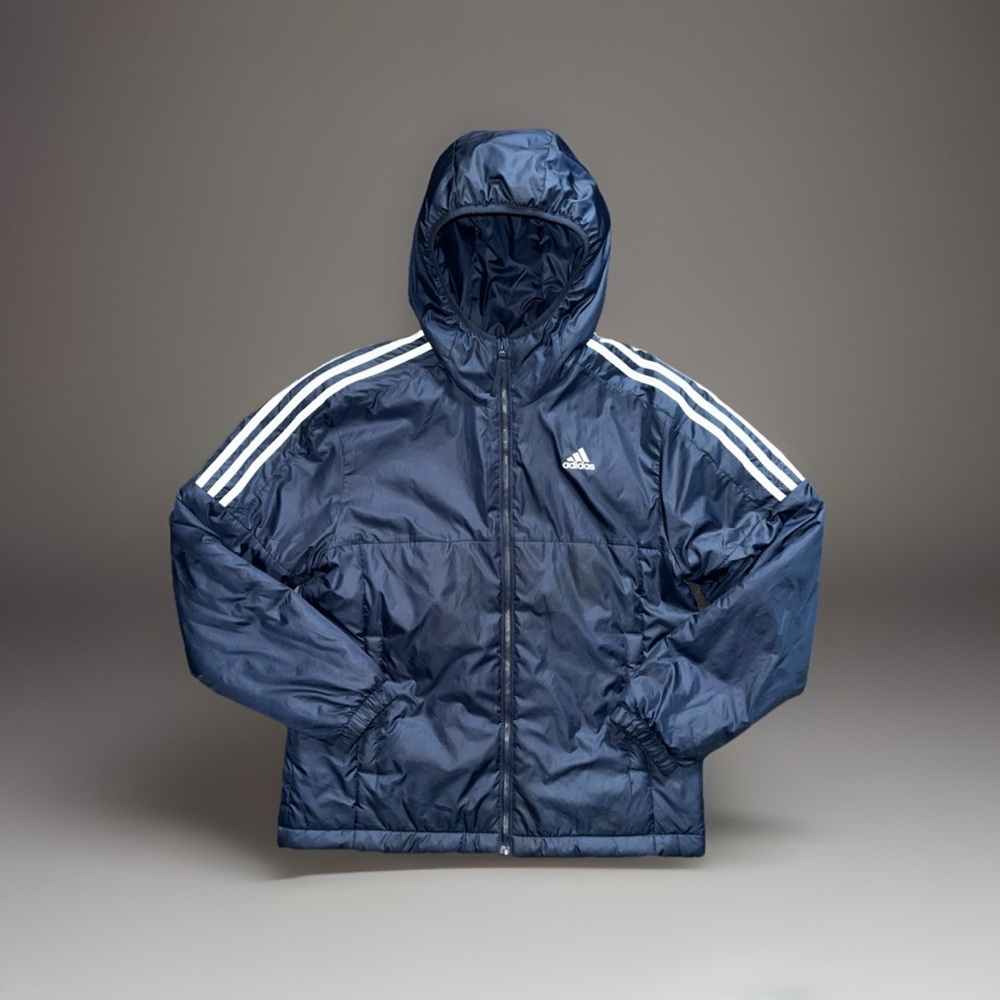 Adidas Essentials Insulated Hooded Jacket Blue/White Men’s Medium Like New